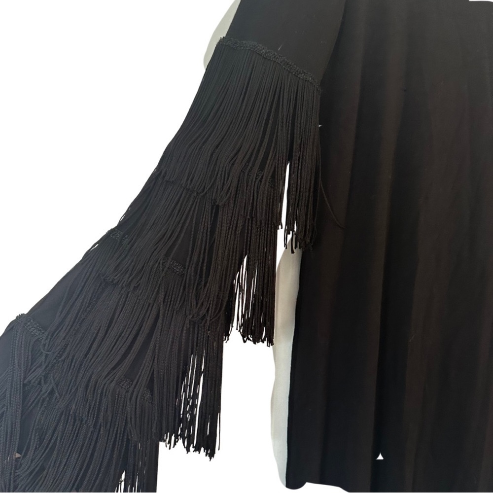 Bailey 44 Black Fringe Sleeve Shift Dress Women’s Medium Made in USA - Picture 7 of 11